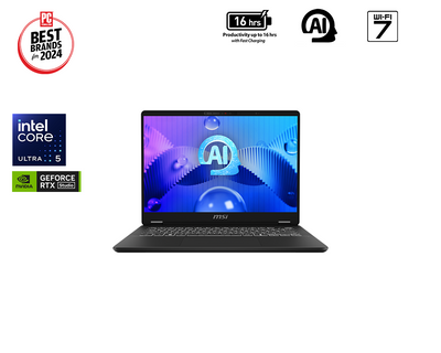 The Prestige 14 AI Studio C1U is MSI's thin and light productivity laptop, featuring an Intel Ultra 5 processor and an NVIDIA RTX Studio laptop GPU. Built with a solid magnesium alloy chassis, this laptop is perfect for video editing and light gaming on-the-go